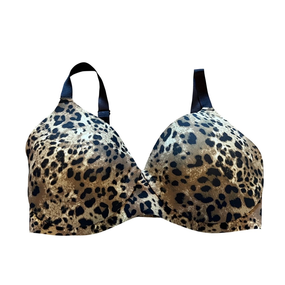 JOIN EBY Leopard Print Wire Free T-Shirt Bra Tan Black SMALL DD SDD